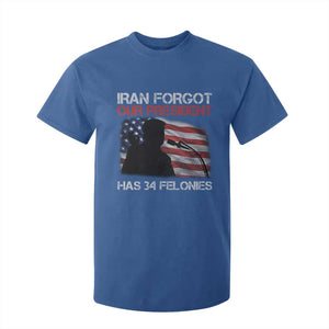 Iran Forgot Our President Has 34 Felonies T Shirt For Kid Funny Political Satire Vintage American Flag TS11 Royal Blue Print Your Wear