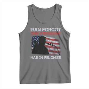 Iran Forgot Our President Has 34 Felonies Tank Top Funny Political Satire Vintage American Flag TS11 Black Heather Print Your Wear
