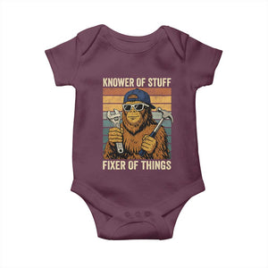 Knower Of Stuff Fixer Of Things Baby Onesie Mechanic Bigfoot Dad TS11 Maroon Print Your Wear