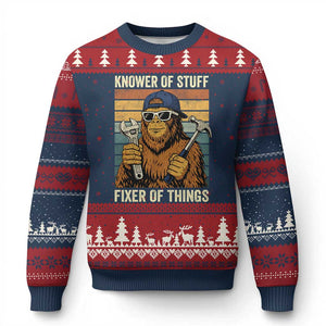 Knower Of Stuff Fixer Of Things Ugly Christmas Sweater Mechanic Bigfoot Dad TS11 Navy Red Print Your Wear