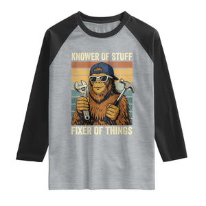 Knower Of Stuff Fixer Of Things Raglan Shirt Mechanic Bigfoot Dad TS11 Heather Gray Black Print Your Wear