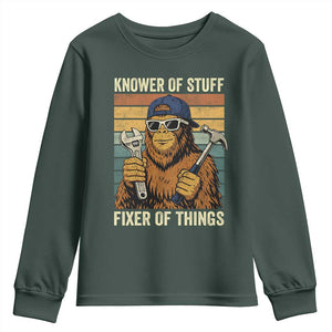 Knower Of Stuff Fixer Of Things Youth Sweatshirt Mechanic Bigfoot Dad TS11 Dark Forest Green Print Your Wear