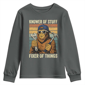 Knower Of Stuff Fixer Of Things Youth Sweatshirt Mechanic Bigfoot Dad TS11 Dark Heather Print Your Wear