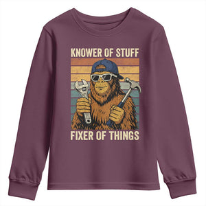 Knower Of Stuff Fixer Of Things Youth Sweatshirt Mechanic Bigfoot Dad TS11 Maroon Print Your Wear