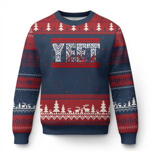 Yeet Funny Wrestling Slang Quote Tribal Art Blood Splatter Ugly Christmas Sweater TS11 Navy Red Print Your Wear