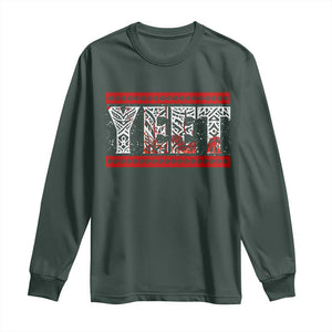 Yeet Funny Wrestling Slang Quote Tribal Art Blood Splatter Long Sleeve Shirt TS11 Dark Forest Green Print Your Wear