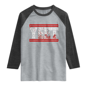 Yeet Funny Wrestling Slang Quote Tribal Art Blood Splatter Raglan Shirt TS11 Heather Gray Heather Charcoal Print Your Wear
