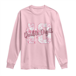 10th Birthday Long Sleeve Shirt Double Digits Pink Coquette Bow 10 Year Old Aesthetic TS11 Light Pink Print Your Wear