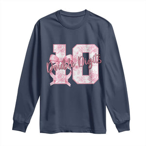 10th Birthday Long Sleeve Shirt Double Digits Pink Coquette Bow 10 Year Old Aesthetic TS11 Navy Print Your Wear