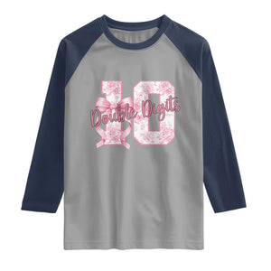 10th Birthday Raglan Shirt Double Digits Pink Coquette Bow 10 Year Old Aesthetic TS11 Sport Gray Navy Print Your Wear