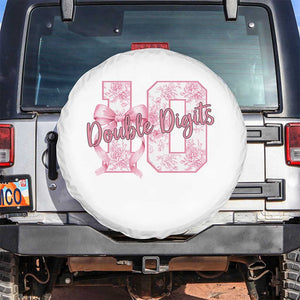 10th Birthday Spare Tire Cover Double Digits Pink Coquette Bow 10 Year Old Aesthetic TS11 No hole White Print Your Wear