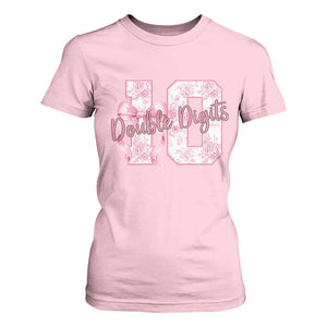 10th Birthday T Shirt For Women Double Digits Pink Coquette Bow 10 Year Old Aesthetic TS11 Light Pink Print Your Wear