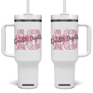 10th Birthday Tumbler With Handle Double Digits Pink Coquette Bow 10 Year Old Aesthetic TS11 One Size: 40 oz White Print Your Wear