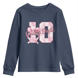 10th Birthday Youth Sweatshirt Double Digits Pink Coquette Bow 10 Year Old Aesthetic TS11 Navy Print Your Wear