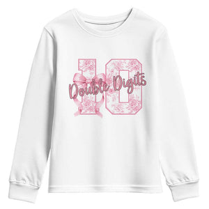 10th Birthday Youth Sweatshirt Double Digits Pink Coquette Bow 10 Year Old Aesthetic TS11 White Print Your Wear