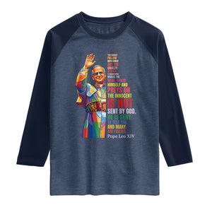 Pope Leo XIV No Kings Raglan Shirt You Cannot Follow Both Christ And The Cruelty Of Kings TS11 Heather Denim Navy Print Your Wear