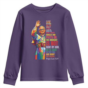 Pope Leo XIV No Kings Youth Sweatshirt You Cannot Follow Both Christ And The Cruelty Of Kings TS11 Purple Print Your Wear