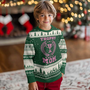 Trophy Mom Ugly Christmas Sweater Number One Mama Funny Mother's Day TS11 Forest Green Beige Print Your Wear