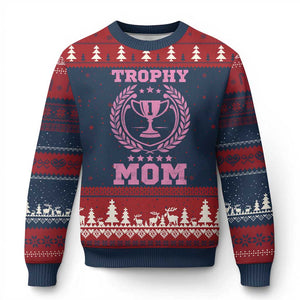 Trophy Mom Ugly Christmas Sweater Number One Mama Funny Mother's Day TS11 Navy Red Print Your Wear