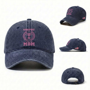 Trophy Mom Washed Cotton Baseball Cap Number One Mama Funny Mother's Day TS11 Washed Cap Universal Fit Navy Print Your Wear