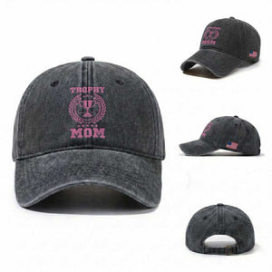 Trophy Mom Washed Cotton Baseball Cap Number One Mama Funny Mother's Day TS11 Washed Cap Universal Fit Dark Gray Print Your Wear