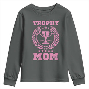 Trophy Mom Youth Sweatshirt Number One Mama Funny Mother's Day TS11 Dark Heather Print Your Wear