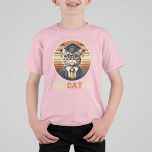 Funny Cat T Shirt For Kid Educated Graduation Academic Regalia Cap Gown TS11 Light Pink Print Your Wear