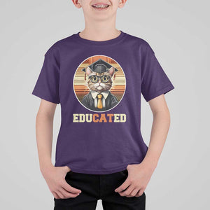Funny Cat T Shirt For Kid Educated Graduation Academic Regalia Cap Gown TS11 Purple Print Your Wear