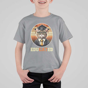 Funny Cat T Shirt For Kid Educated Graduation Academic Regalia Cap Gown TS11 Sport Gray Print Your Wear
