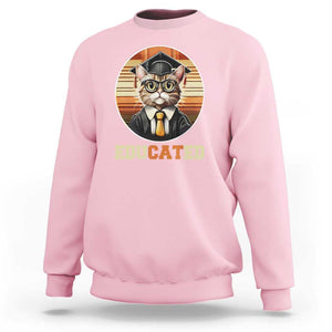 Funny Cat Sweatshirt Educated Graduation Academic Regalia Cap Gown TS11 Light Pink Print Your Wear