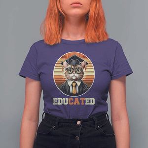 Funny Cat T Shirt For Women Educated Graduation Academic Regalia Cap Gown TS11 Purple Print Your Wear