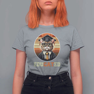 Funny Cat T Shirt For Women Educated Graduation Academic Regalia Cap Gown TS11 Sport Gray Print Your Wear