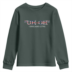 Funny Uh Oh England 1776 Youth Sweatshirt 4th Of July USA Grunge Union Jack Flag TS11 Dark Forest Green Print Your Wear