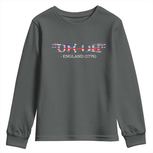 Funny Uh Oh England 1776 Youth Sweatshirt 4th Of July USA Grunge Union Jack Flag TS11 Dark Heather Print Your Wear