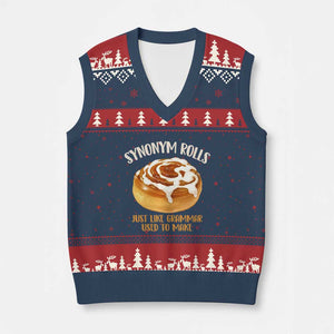 Funny Synonym Rolls Just Like Grammar Used To Make V-Neck Knit Sweater Vest Cinnamon Rolls Grammar Pun