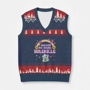Funny I Bleach My Stink Wrinkle V-Neck Knit Sweater Vest Gag Adult Humor Rainbow Bleach Bottle TS11 Navy Red Print Your Wear