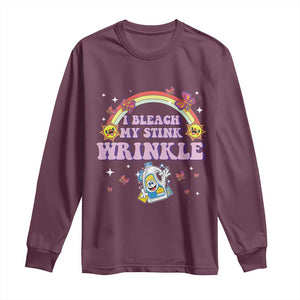 Funny I Bleach My Stink Wrinkle Long Sleeve Shirt Gag Adult Humor Rainbow Bleach Bottle TS11 Maroon Print Your Wear