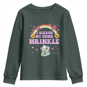Funny I Bleach My Stink Wrinkle Youth Sweatshirt Gag Adult Humor Rainbow Bleach Bottle TS11 Dark Forest Green Print Your Wear