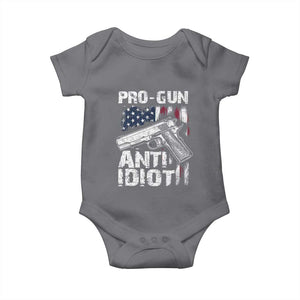 Pro Gun Anti Idiot Baby Onesie Vintage American Flag 2nd Amendment TS11 Charcoal Print Your Wear