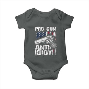 Pro Gun Anti Idiot Baby Onesie Vintage American Flag 2nd Amendment TS11 Dark Heather Print Your Wear