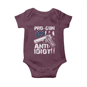 Pro Gun Anti Idiot Baby Onesie Vintage American Flag 2nd Amendment TS11 Maroon Print Your Wear