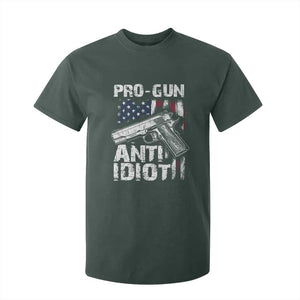Pro Gun Anti Idiot T Shirt For Kid Vintage American Flag 2nd Amendment TS11 Dark Forest Green Print Your Wear