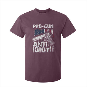 Pro Gun Anti Idiot T Shirt For Kid Vintage American Flag 2nd Amendment TS11 Maroon Print Your Wear