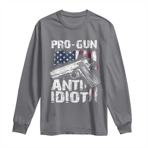 Pro Gun Anti Idiot Long Sleeve Shirt Vintage American Flag 2nd Amendment TS11 Charcoal Print Your Wear