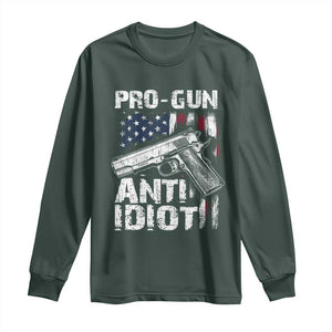 Pro Gun Anti Idiot Long Sleeve Shirt Vintage American Flag 2nd Amendment TS11 Dark Forest Green Print Your Wear
