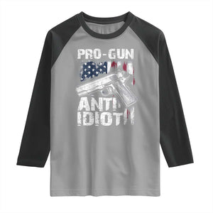 Pro Gun Anti Idiot Raglan Shirt Vintage American Flag 2nd Amendment TS11 Sport Gray Black Print Your Wear