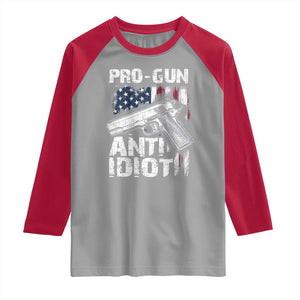 Pro Gun Anti Idiot Raglan Shirt Vintage American Flag 2nd Amendment TS11 Sport Gray Red Print Your Wear