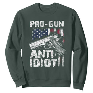 Pro Gun Anti Idiot Sweatshirt Vintage American Flag 2nd Amendment TS11 Dark Forest Green Print Your Wear