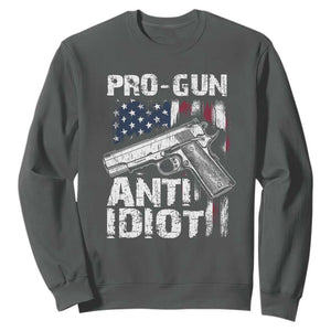 Pro Gun Anti Idiot Sweatshirt Vintage American Flag 2nd Amendment TS11 Dark Heather Print Your Wear