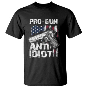 Pro Gun Anti Idiot T Shirt Vintage American Flag 2nd Amendment TS11 Black Print Your Wear